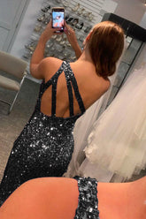 Glitter Sequins Long Prom Dress with Slit